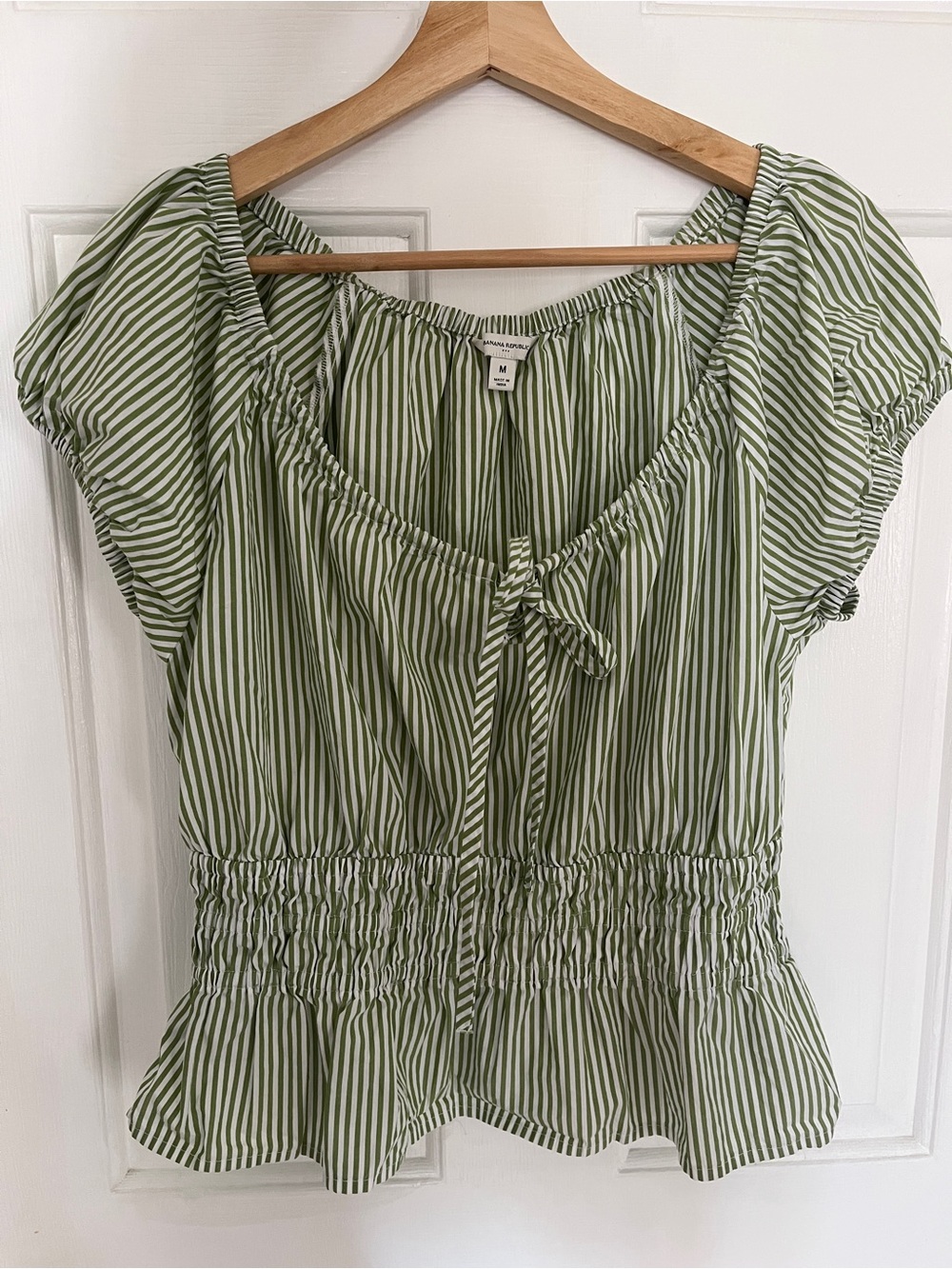 Banana Republic Green and White Striped Tie-Front Blouse